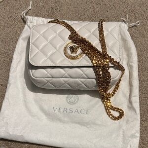 Versace White Quilted Crossbody Bag with Gold Chain